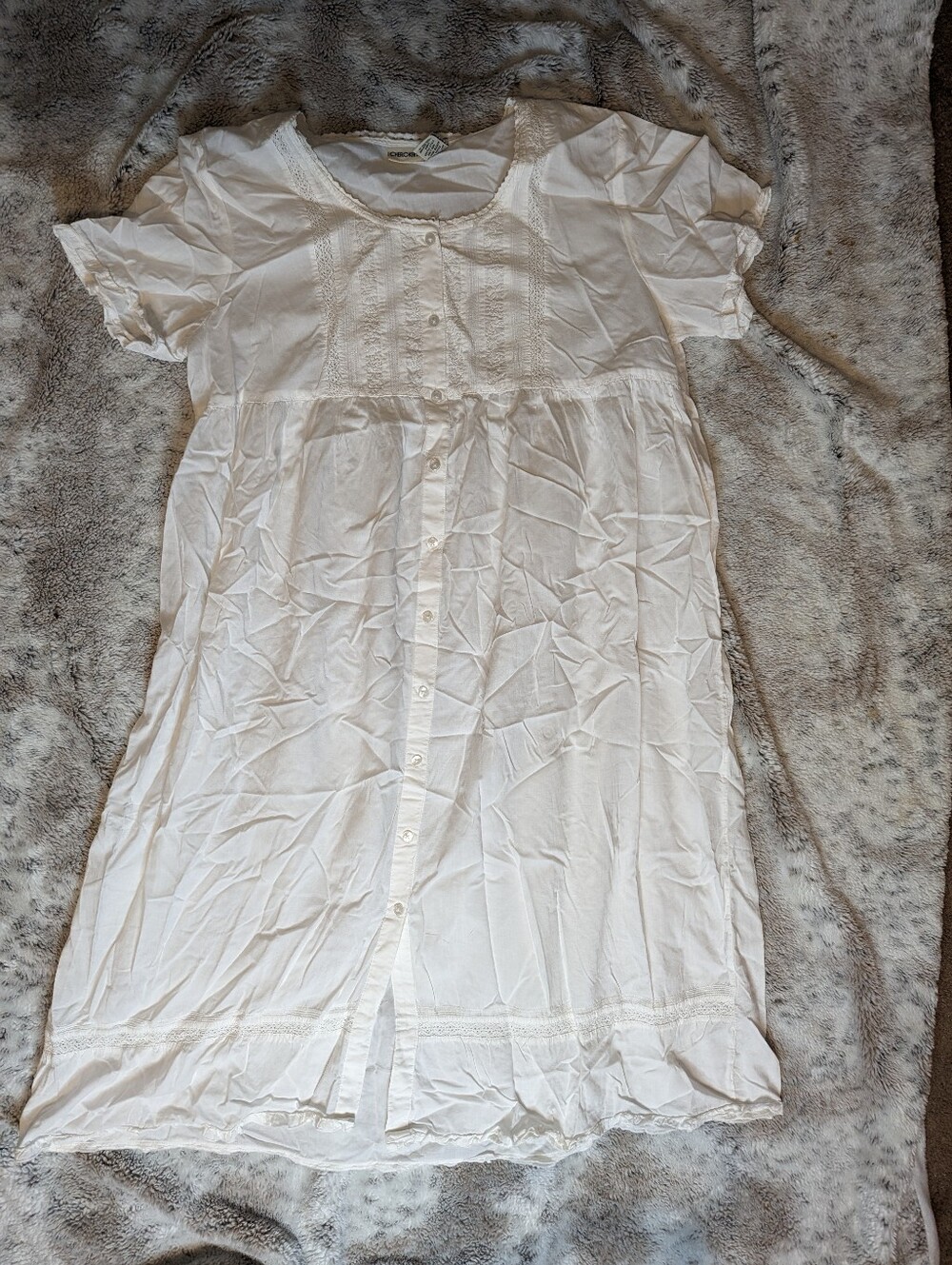 Cottagecore White 100% Cotton Prairie Dress Crochet Lace Cherokee Brand XL
